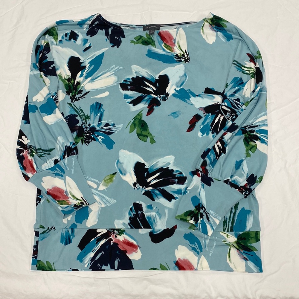 The Limited turquoise blue floral blouse SZ M